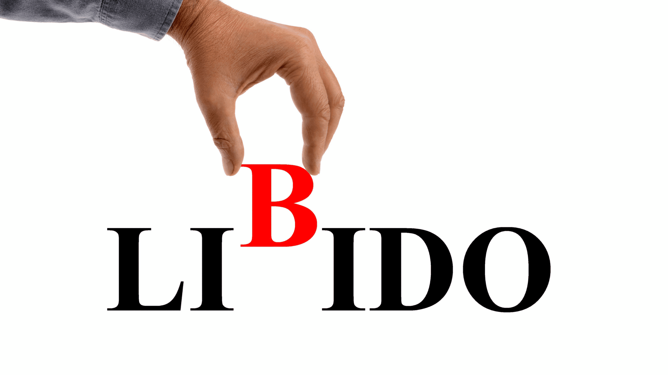 Hand placing the letter b in the word Libido